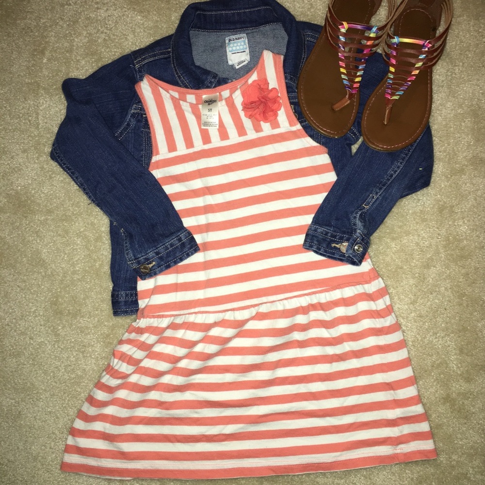 White and Coral Striped Dress